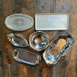 Lot of 4 Vintage Silver Plated and 2 Aluminum Serving Trays/Platters/Bowl